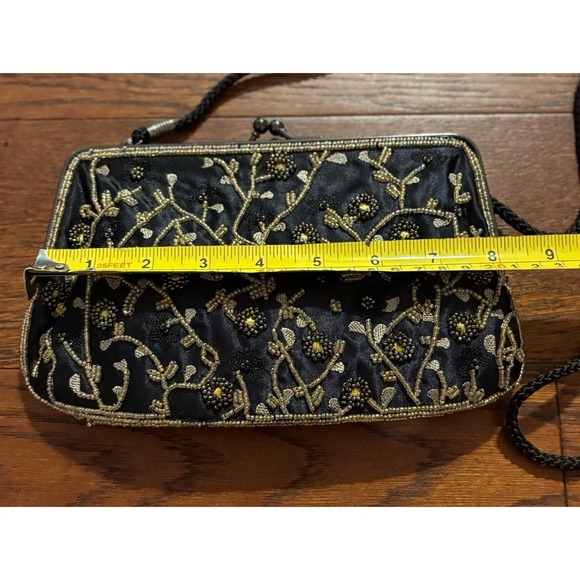 Vintage Lancome Beaded Black Purse Evening Bag Clutch Embellished 8" X 5.5" - Picture 3 of 8